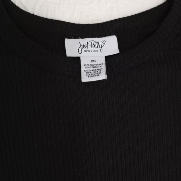 Just Polly Top XS Black Ribbed Long-Sleeve Asymmetrical Hem Womens - Picture 2 of 5